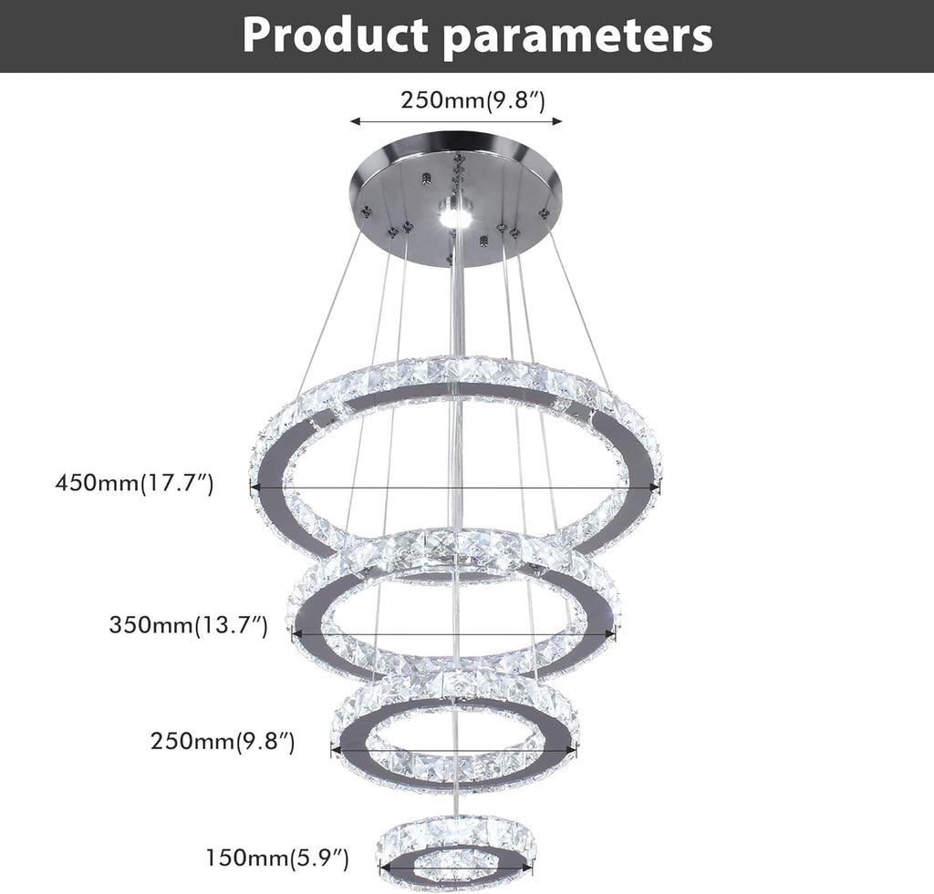Crystal Ring Pendant Chandelier Cool White Lighting