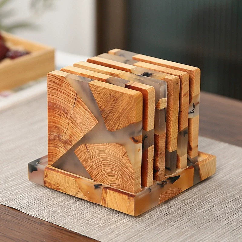 Sottobicchieri biodegradabili in resina di legno di pino con texture a inchiostro – Sottobicchieri ecologici da 8 cm