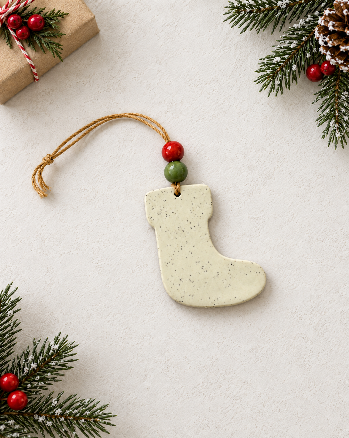 Christmas Stocking Ornament Handmade from Clay & Nova Scotia Beach Sand