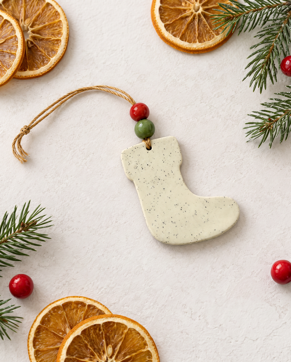 Christmas Stocking Ornament Handmade from Clay & Nova Scotia Beach Sand