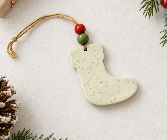 Christmas Stocking Ornament Handmade from Clay & Nova Scotia Beach Sand