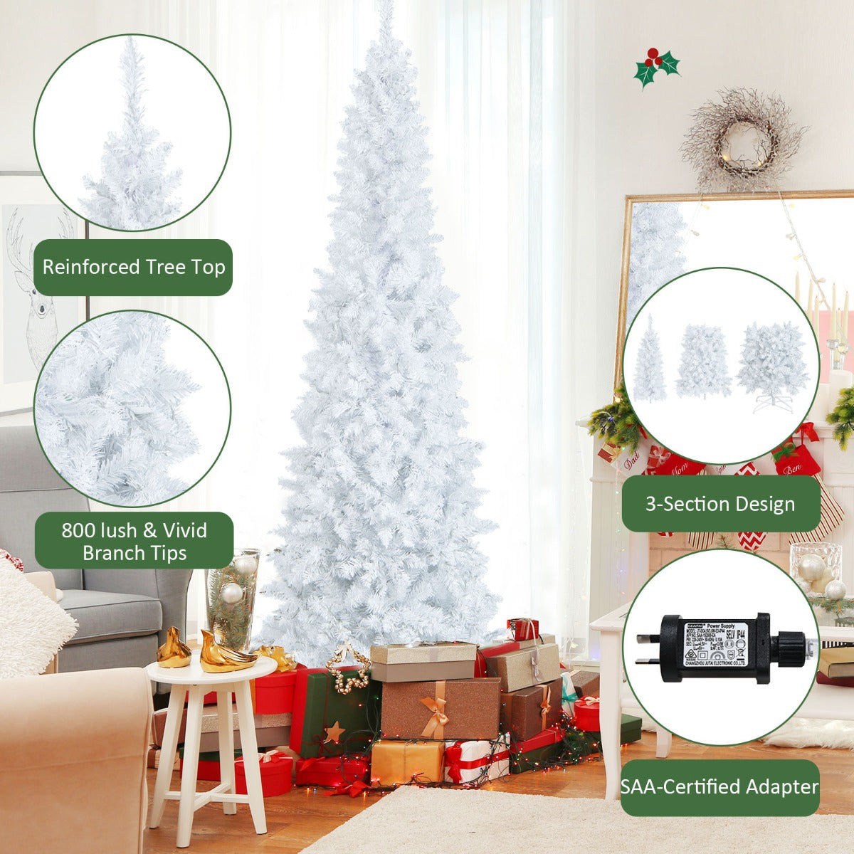 NNECW 2.1M Pre-Lit White Christmas Tree with 8 Lighting Modes